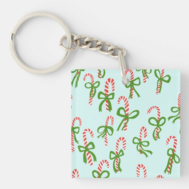 Cute Christmas Candy Canes Xmas Holiday Minty Keychain (Front)