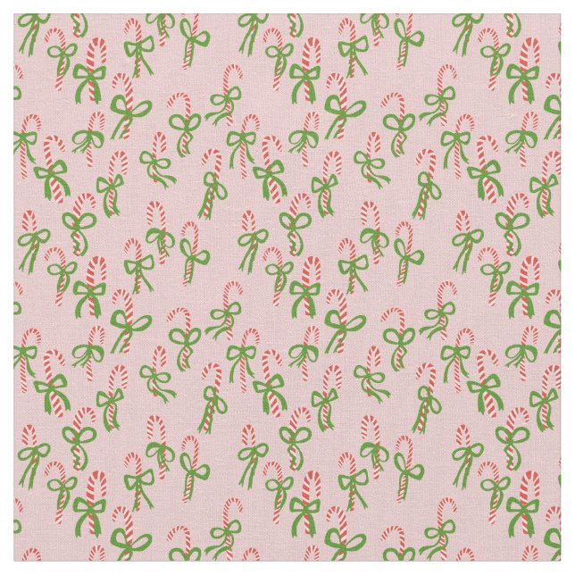 Cute Christmas Candy Canes Xmas Holiday Pink Fabric (Close Up)