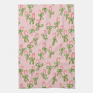 Cute Christmas Candy Canes Xmas Holiday Pink Kitchen Towel