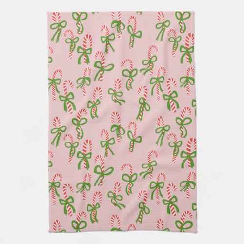 Cute Christmas Candy Canes Xmas Holiday Pink Kitchen Towel