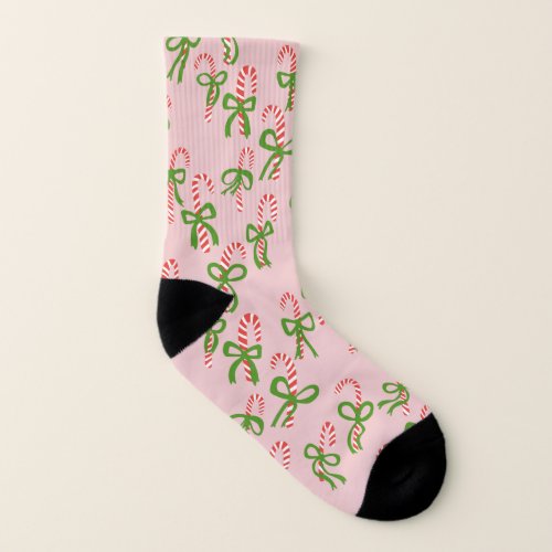 Cute Christmas Candy Canes Xmas Holiday Pink Socks