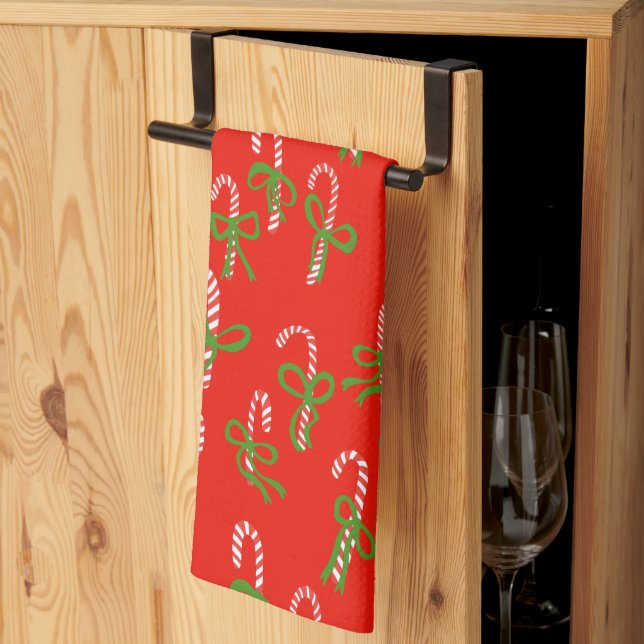 Cute Christmas Candy Canes Xmas Holiday Red Kitchen Towel (Thirds Fold)