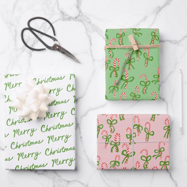 Cute Christmas Candy Canes Xmas Holiday Variety Wrapping Paper Sheets (Front)