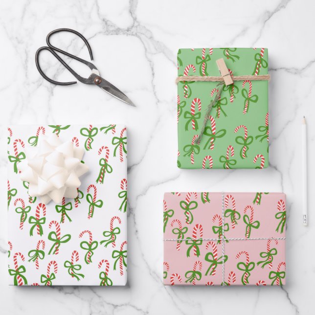 Cute Christmas Candy Canes Xmas Holiday Variety Wrapping Paper Sheets (Front)