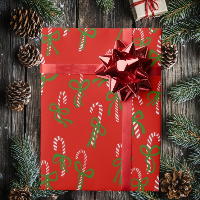 Cute Christmas Candy Canes Xmas Holiday Wrapping Paper (Cute Christmas Candy Canes Xmas Holiday Wrapping Paper
Red)