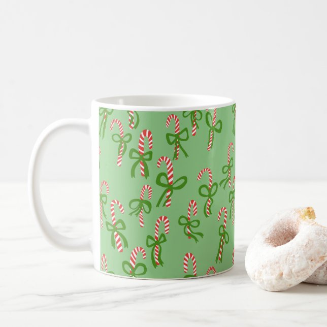 Cute Christmas Candy Canes Xmas Sweet Holiday Coffee Mug (With Donut)