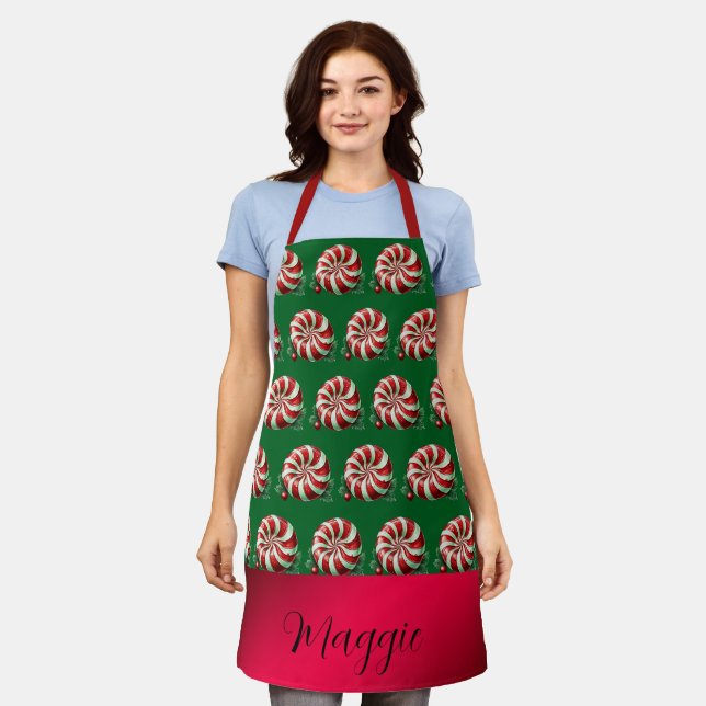 Cute Christmas Candy Peppermints Personalized Apron (Worn)