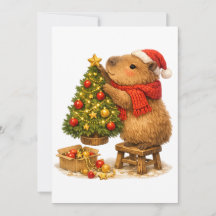 Cute Christmas Capybara Decorating a Christmas Tre