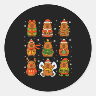 Cute Christmas Capybara Funny Family Xmas Men Wome Classic Round Sticker