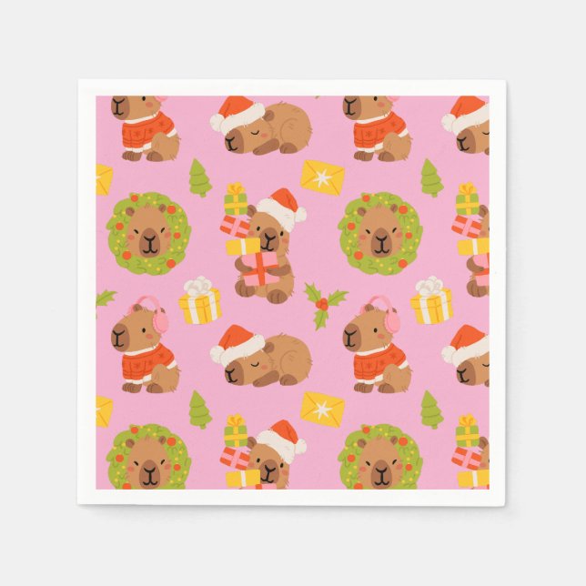 Cute Christmas Capybara Napkins (Front)