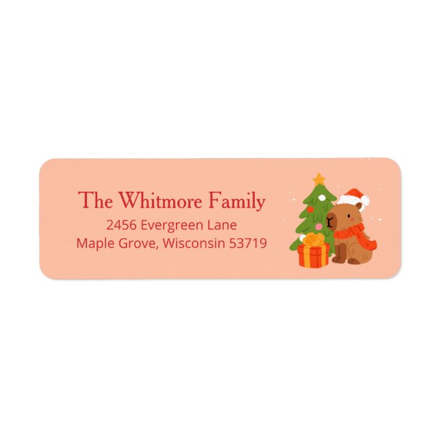 Cute Christmas Capybara Return Address Label (Front)