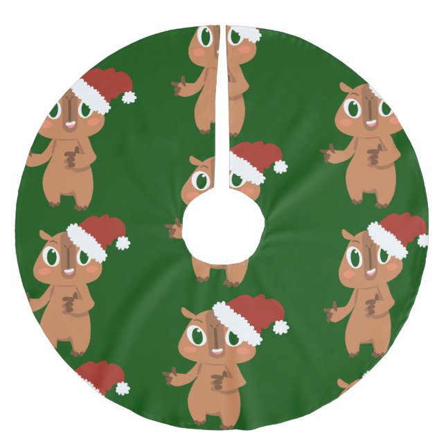 cute christmas capybara santa claus brushed polyester tree skirt (Front)