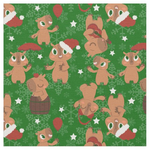 cute christmas capybara santa snowflakes fabric