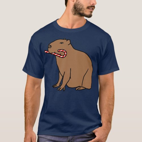 Cute Christmas Capybara with Candy Cane T_Shirt