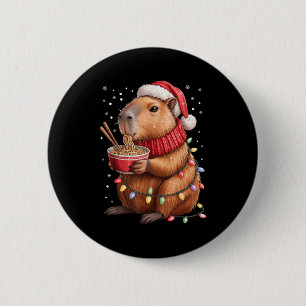 Cute Christmas Capybara With Ramen Bowl Holiday Te Button