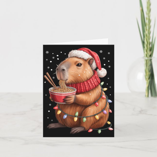 Cute Christmas Capybara With Ramen Bowl Holiday Te Card (Front)