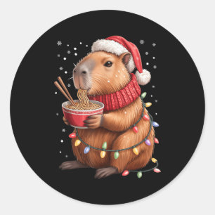 Cute Christmas Capybara With Ramen Bowl Holiday Te Classic Round Sticker