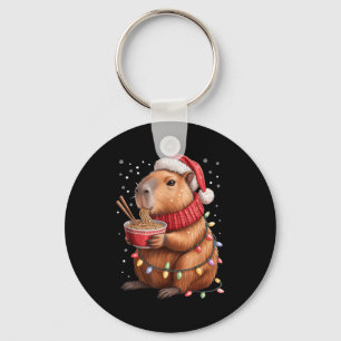 Cute Christmas Capybara With Ramen Bowl Holiday Te Keychain