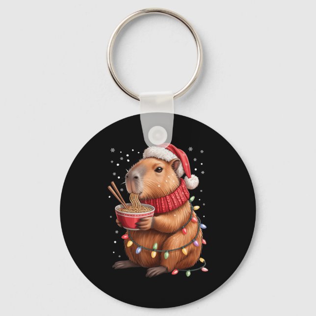 Cute Christmas Capybara With Ramen Bowl Holiday Te Keychain (Front)