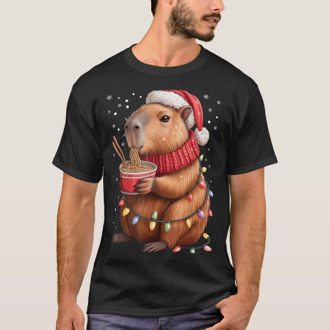 Cute Christmas Capybara With Ramen Bowl Holiday Te T-Shirt (Front)