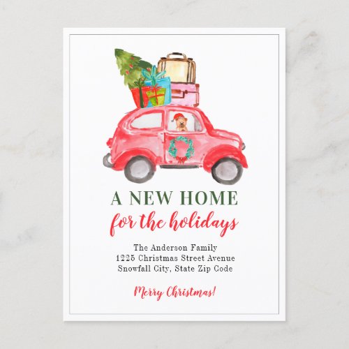 Cute Christmas Car Luggage New Home Holiday Moving Announcement Postcard