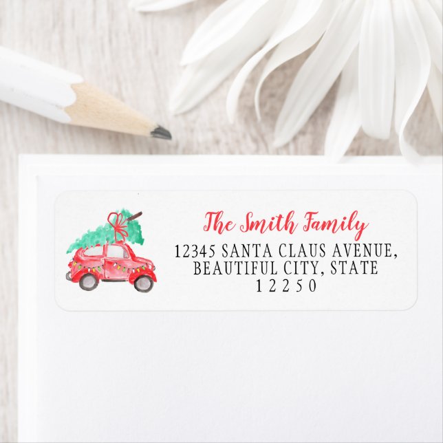 Cute Christmas Car Tree Festive Script Holiday Label (Insitu)