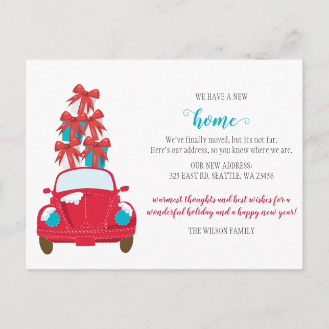 Cute Christmas Car We've Moved Holiday Moving Postcard (Front)