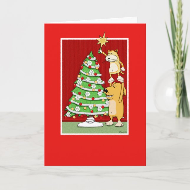 Cute Christmas card: Cat and Dog Holiday Card (Front)