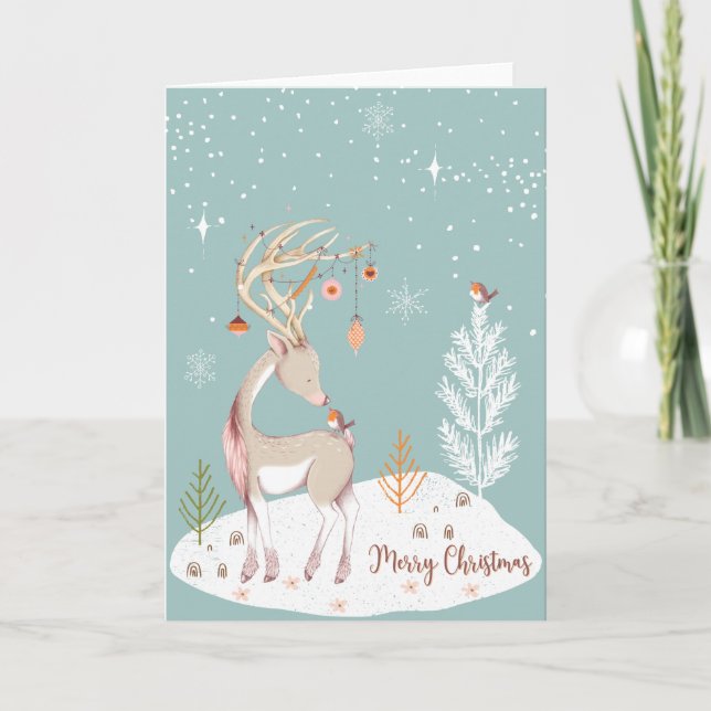 Cute Christmas card - reindeer with friends (Front)