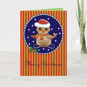 Cute Christmas card with cartoon owl and text