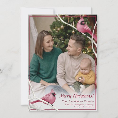 Cute Christmas Cardinal Bird Family Photo Holiday Card