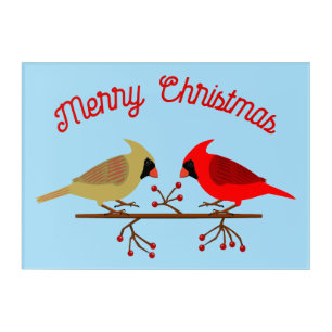 Cute Christmas Cardinals and Red Berries Custom Acrylic Print
