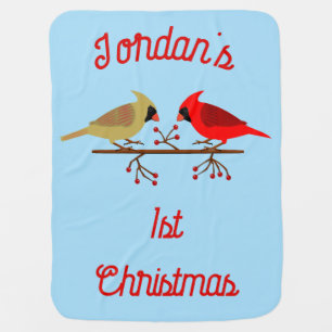 Cute Christmas Cardinals and Red Berries Custom Baby Blanket