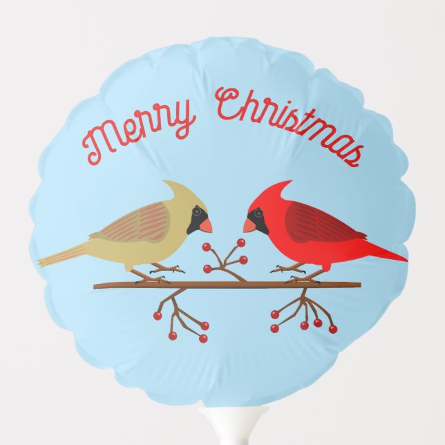 Cute Christmas Cardinals and Red Berries Custom Balloon (Front)