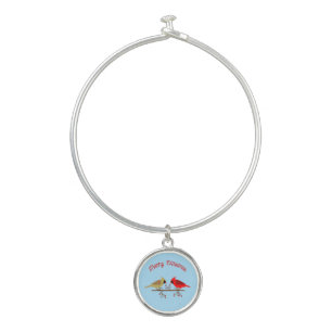 Cute Christmas Cardinals and Red Berries Custom Bangle Bracelet