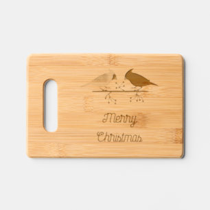 Cute Christmas Cardinals and Red Berries Custom Engraved Cutting Board