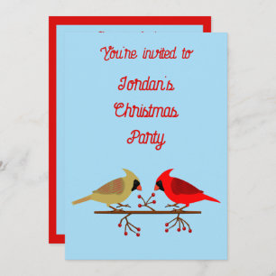 Cute Christmas Cardinals and Red Berries Custom Invitation