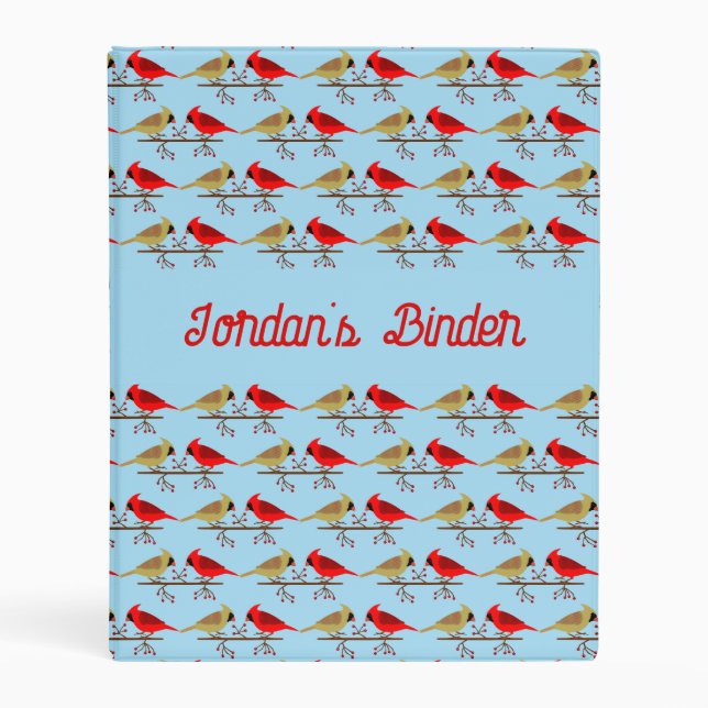 Cute Christmas Cardinals and Red Berries Custom Mini Binder (Front)