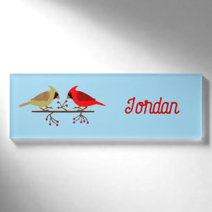 Cute Christmas Cardinals and Red Berries Custom Name Tag