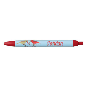 Cute Christmas Cardinals and Red Berries Custom Pen
