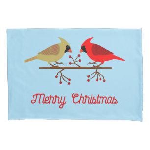 Cute Christmas Cardinals and Red Berries Custom Pillow Case