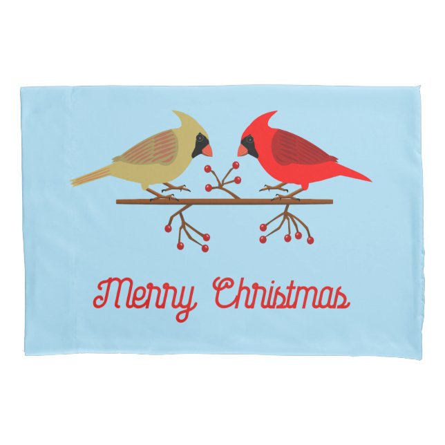 Cute Christmas Cardinals and Red Berries Custom Pillow Case (Front)