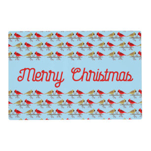 Cute Christmas Cardinals and Red Berries Custom Placemat