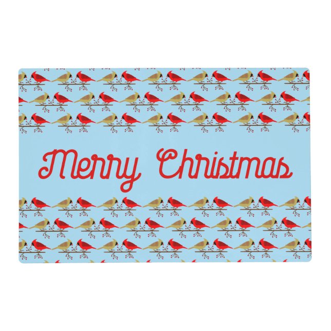 Cute Christmas Cardinals and Red Berries Custom Placemat (Front)