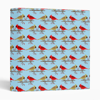 Cute Christmas Cardinals and Red Berries Patterned 3 Ring Binder