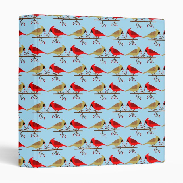 Cute Christmas Cardinals and Red Berries Patterned 3 Ring Binder (Front/Spine)