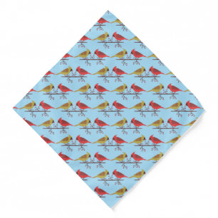 Cute Christmas Cardinals and Red Berries Patterned Bandana