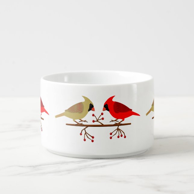 Cute Christmas Cardinals and Red Berries Patterned Bowl (Center)