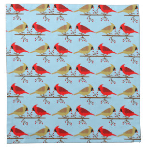Cute Christmas Cardinals and Red Berries Patterned Cloth Napkin