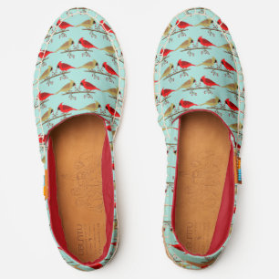 Cute Christmas Cardinals and Red Berries Patterned Espadrilles